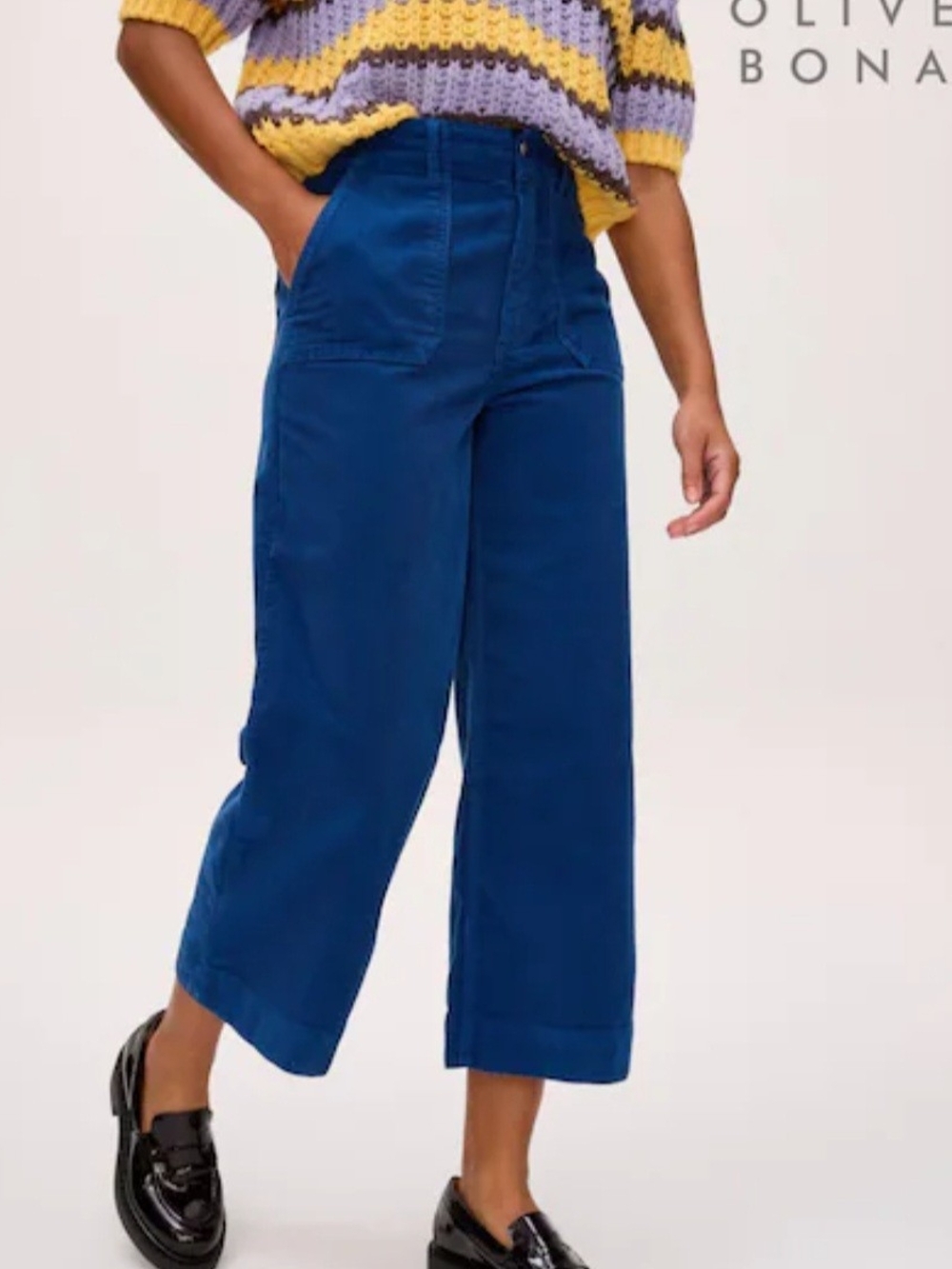 Oliver Bonas High-Rise Wide-Leg Crop Pants in Deep Blue